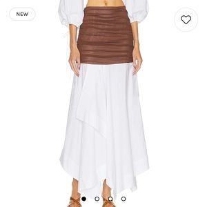 Helsa Cotton Poplin Skirt With Sheer Overlay in White & Brown